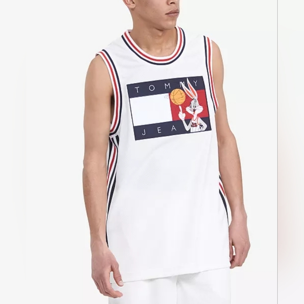 Tommy Hilfiger X Space Jam Mens XL Jersey White Retro Vtg Y2K Style Sportswear